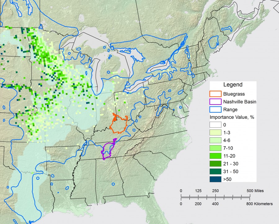 map of bur oak range