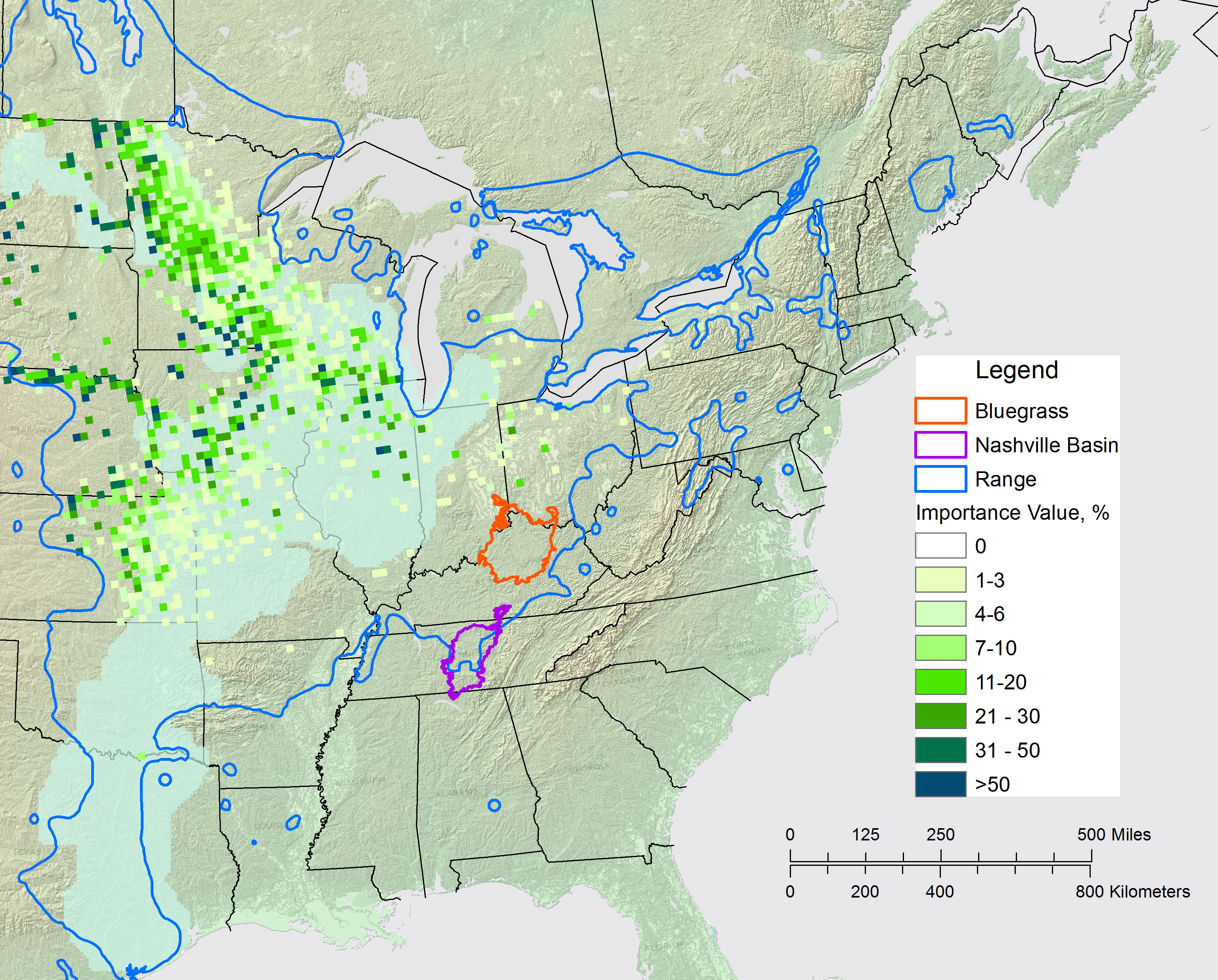 map of bur oak range