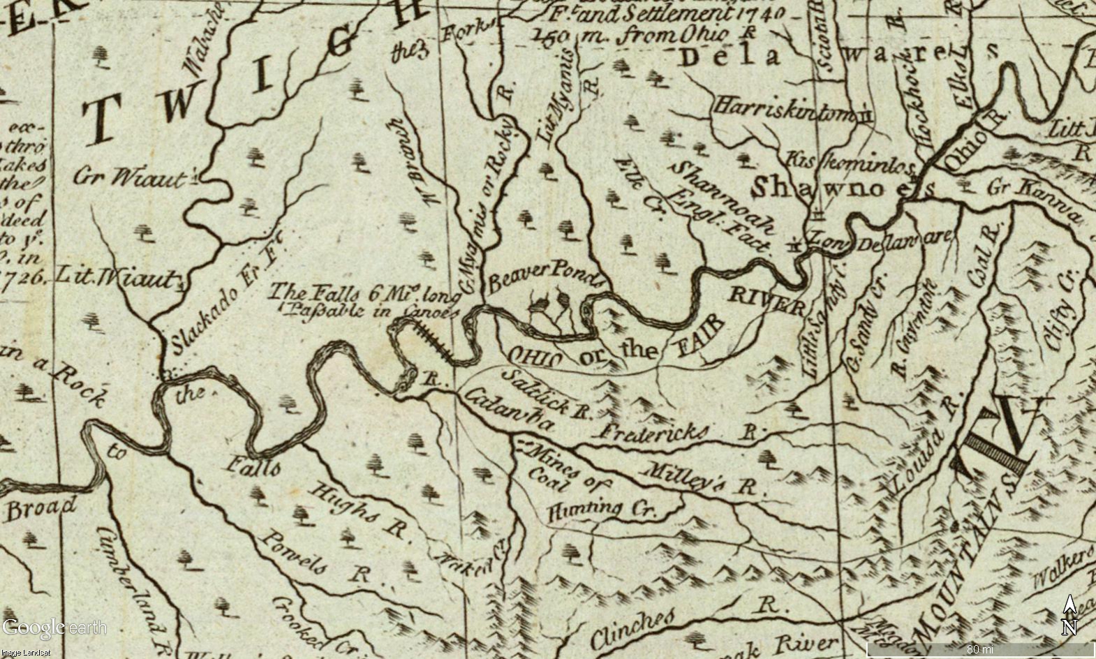 Bluegrass Map, 1786, Thomas Pownall
