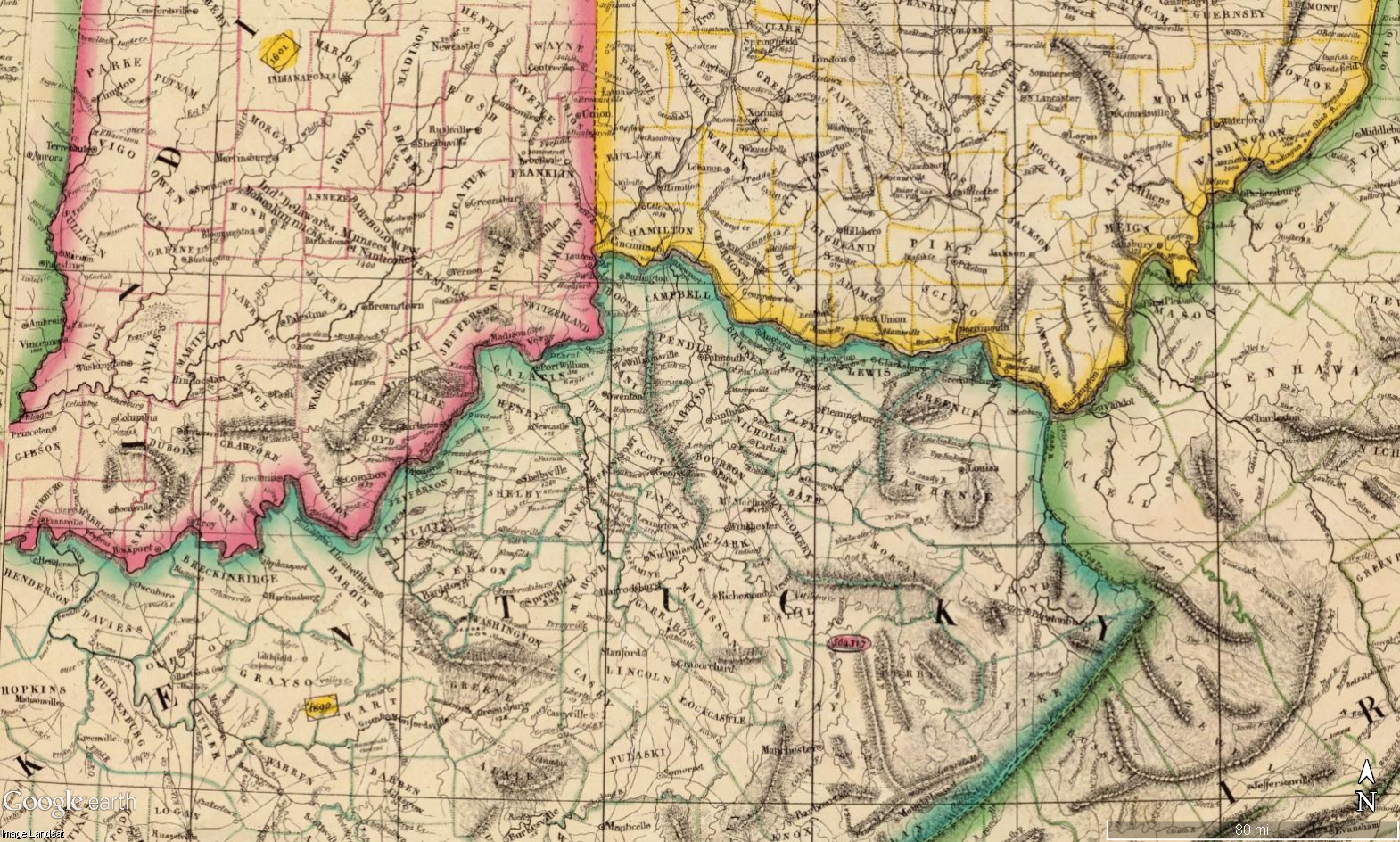 Bluegrass Map 1827, Phillippe Vandermaelen