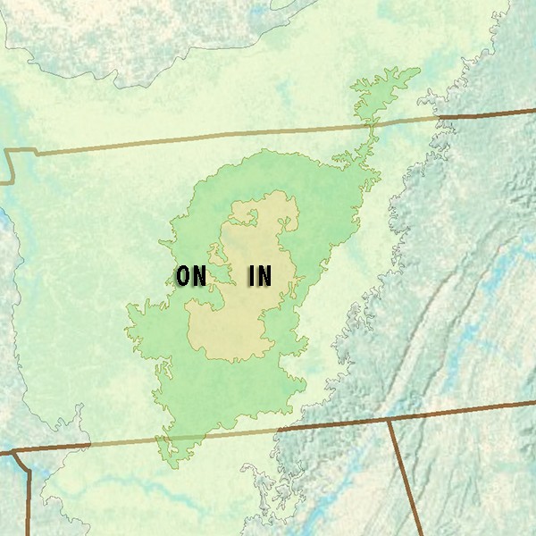 Ecoregions of the Nashville Basin. IN - Inner Basin, ON - Outer Basin